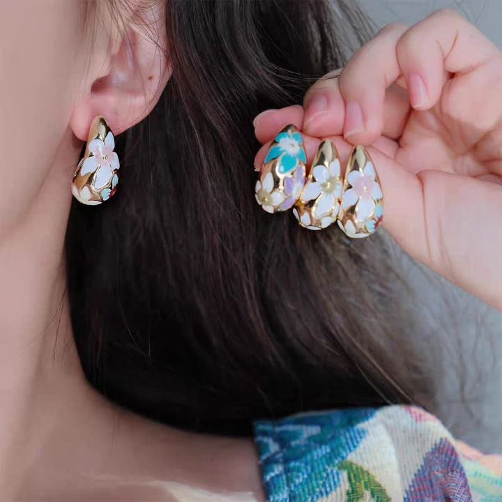 Flower Hollow Drop Earrings Stylish Womens Fashion Jewelry in Multiple Colors Pink, Green, Orange, White, Purple, Blue, Red, Black (PQT-105) - Image 2