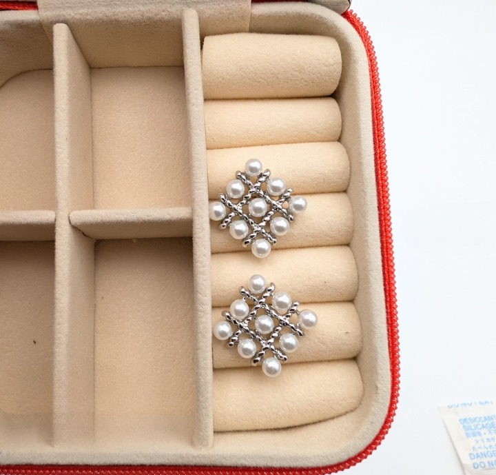 Pearl Square Korean Earrings Elegant Womens Fashion Jewelry in Silver and Golden Colors PJT-106 - Image 2
