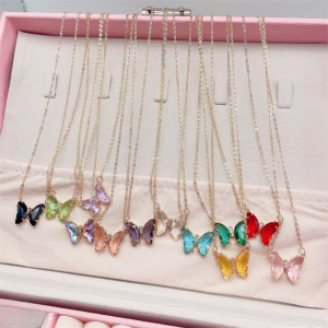 Crystal Butterfly Pendant Necklace for Women  Gold Chain Fashion Jewelry Gift (AWT-108)