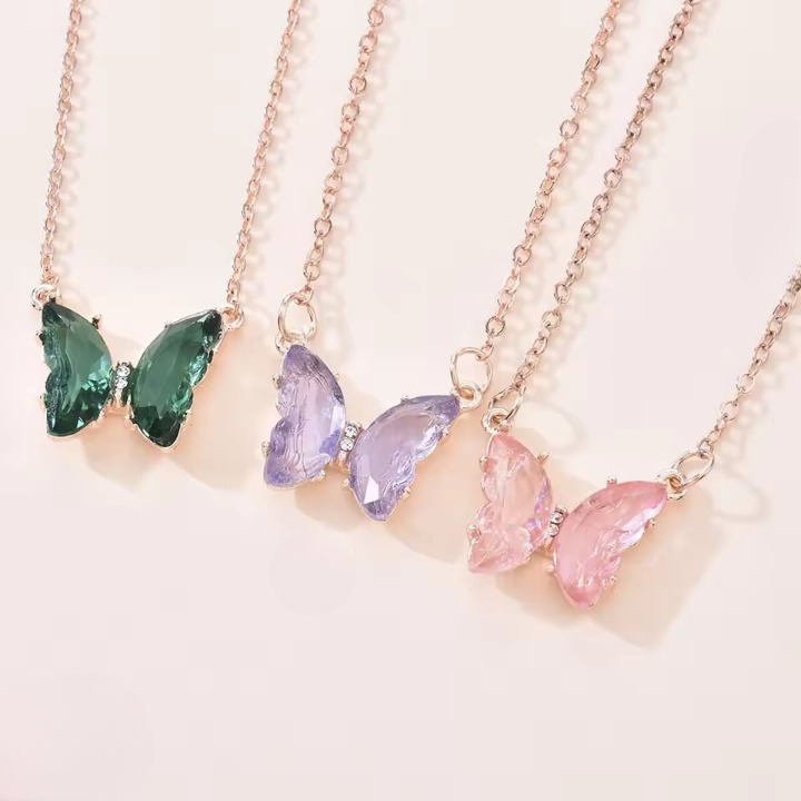 Crystal Butterfly Pendant Necklace for Women Gold Chain Fashion Jewelry Gift (AWT-108) - Image 2