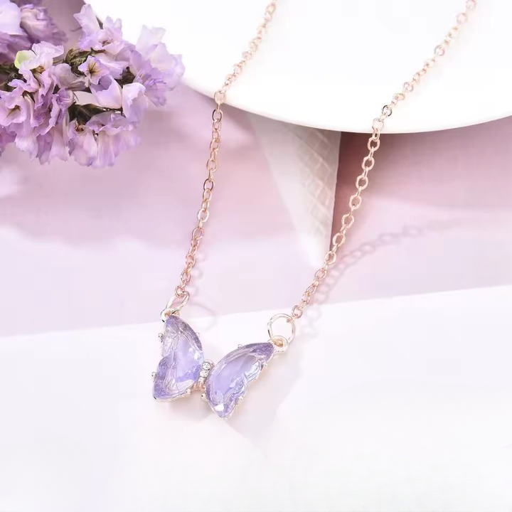 Crystal Butterfly Pendant Necklace for Women Gold Chain Fashion Jewelry Gift (AWT-108) - Image 3