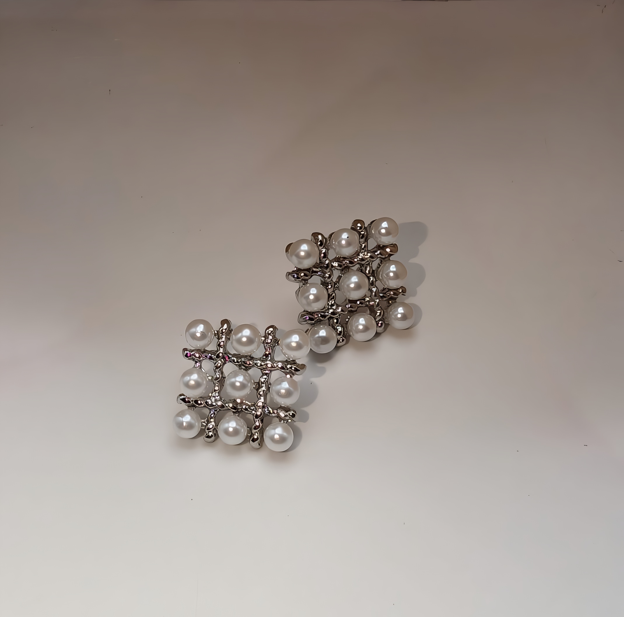 Pearl Square Korean Earrings Elegant Womens Fashion Jewelry in Silver and Golden Colors PJT-106