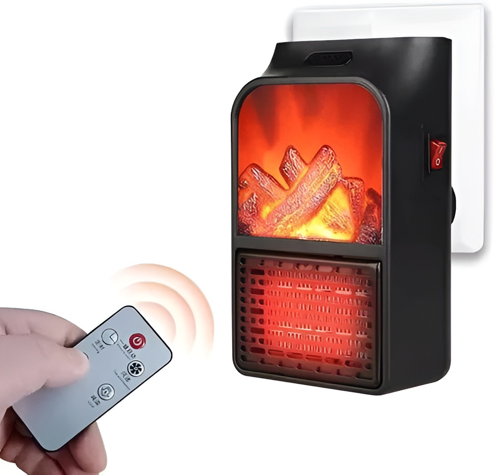Flame Heater 1000W Portable Electric Plug-in Room Heater with Flame Effect & Remote Control - Image 3