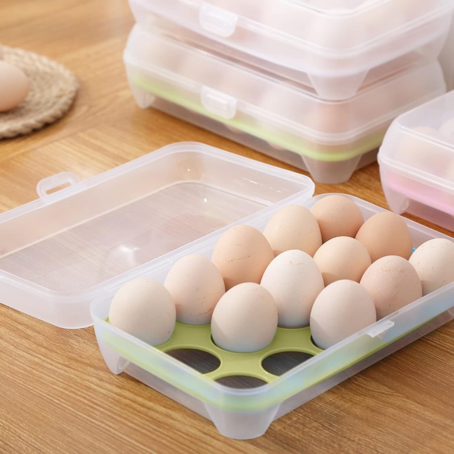 15-Grid Egg Storage Container BPA-Free Plastic Refrigerator Organizer with Lockable Lid - Image 3