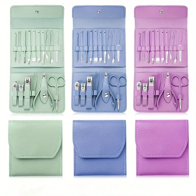 16pcs Professional Manicure & Pedicure Set Nail Clippers, Cuticle Nippers & Grooming Tools with Travel Case (Random color) - Image 3