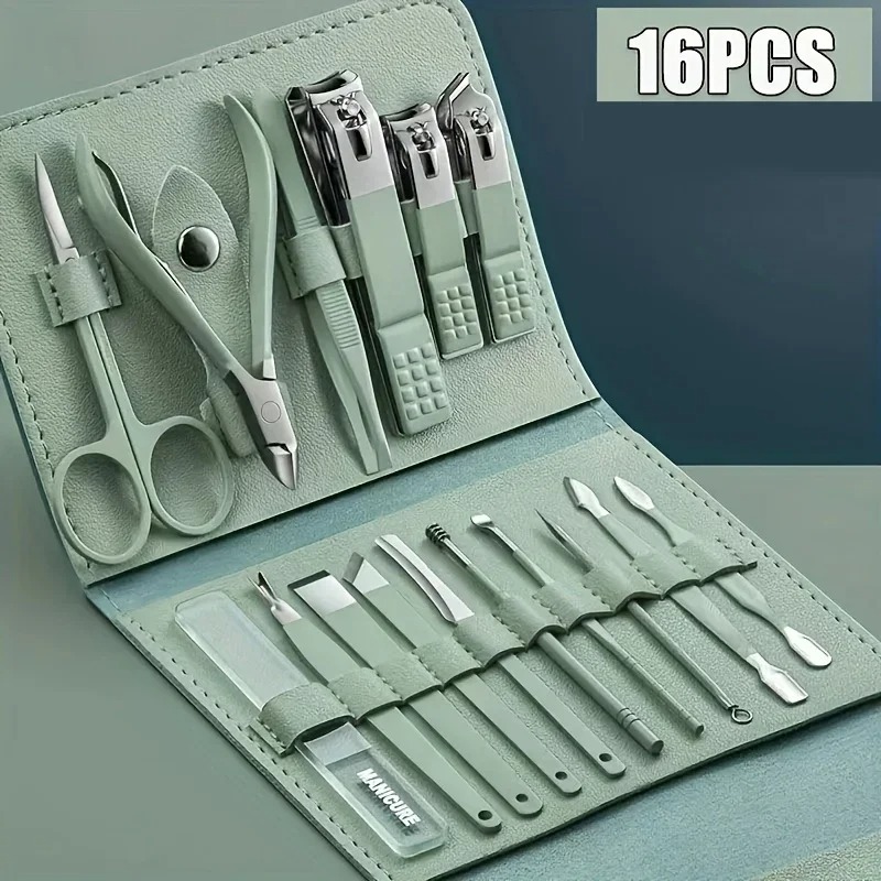 16pcs Professional Manicure & Pedicure Set Nail Clippers, Cuticle Nippers & Grooming Tools with Travel Case (Random color) - Image 2