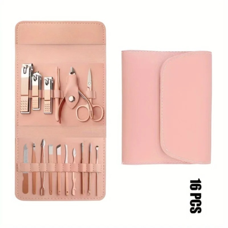 16pcs Professional Manicure & Pedicure Set Nail Clippers, Cuticle Nippers & Grooming Tools with Travel Case (Random color)