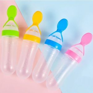 Silicone Baby Spoon Squeezing Feeding Bottle Feeder  Soft, Safe & Easy Baby Food Dispenser (Random color)