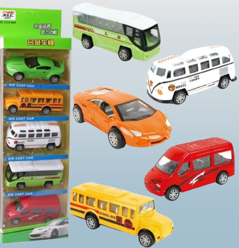 5-Piece Die Cast Metal Car and Bus Set 1:64 Scale City Vehicle Collection for Kids Pull Back & Release Durable Metal & Plastic Construction Educational Toy for Ages 3+ - Image 5