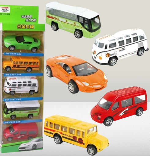 5-Piece Die Cast Metal Car and Bus Set 1:64 Scale City Vehicle Collection for Kids Pull Back & Release Durable Metal & Plastic Construction Educational Toy for Ages 3+ - Image 4