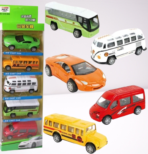5-Piece Die Cast Metal Car and Bus Set 1:64 Scale City Vehicle Collection for Kids Pull Back & Release Durable Metal & Plastic Construction Educational Toy for Ages 3+ - Image 3
