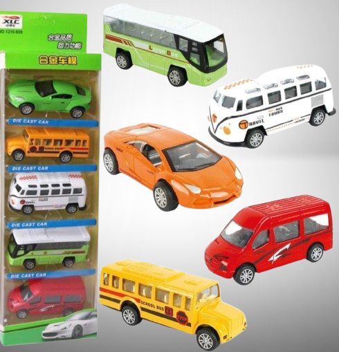 5-Piece Die Cast Metal Car and Bus Set 1:64 Scale City Vehicle Collection for Kids Pull Back & Release Durable Metal & Plastic Construction Educational Toy for Ages 3+ - Image 2