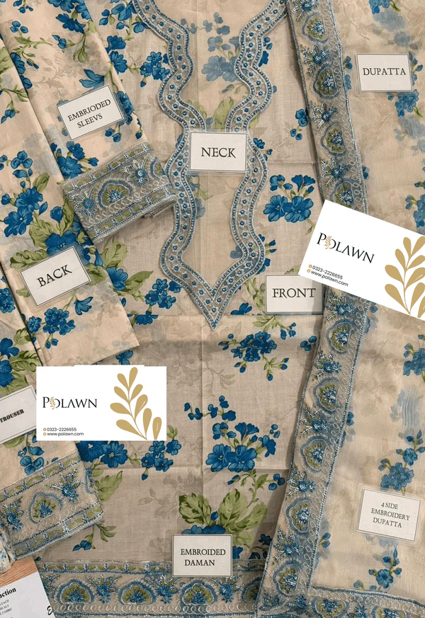 Elegant All-Over Print Embroidered Lawn 3 Piece Unstitched EID Dress with Embroidered Chiffon Dupatta - Image 2