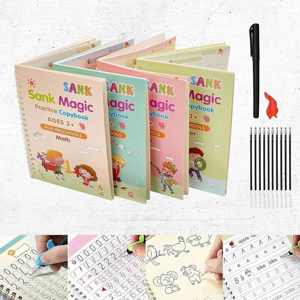 Sank Magic Practice Book Set 4 Books with Pen & 10 Refills Kids Handwriting Learning Kit - Image 2