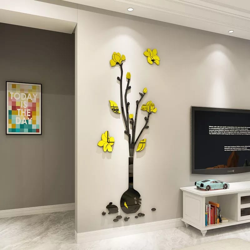 Acrylic Mirror Rabbit Vase Wall Decoration Golden & Black 3D Wall Art Sticker Decal with Paper Chart (4 Feet) - Image 2