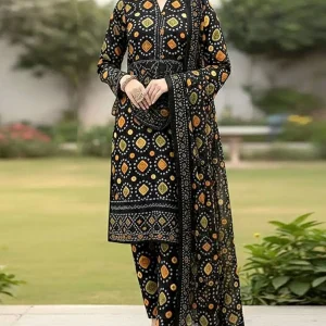 Elegant Digital Chunri Print Embroidered Lawn 3 Piece Unstitched Suit with Chiffon Dupatta  Summer Collection