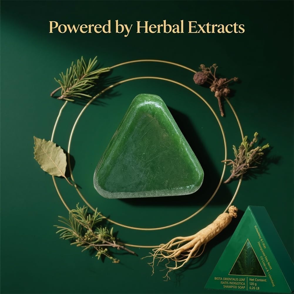 Nature Seven Green Herbal Shampoo Bar: Premium Cacumen Biotae & Isatis Indigotica Solid Formula for Scalp Health and Hair Revitalization - Image 2