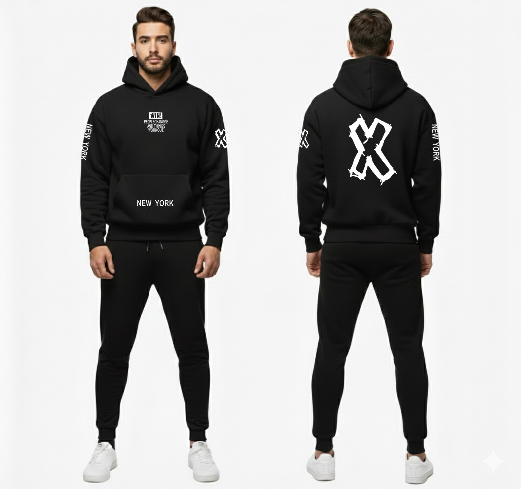 Urban Edge WIN Performance Tracksuit Mens Premium Heavyweight Fleece Hoodie Set with New York Signature Graphics