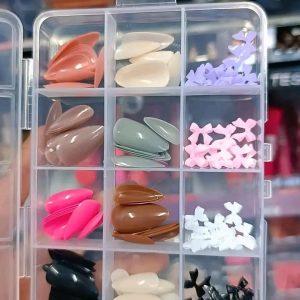 96 Pcs Artificial Nails With Beads Â Multicolor Nail Art Decoration Set Made From Premium ABS Plastic, Perfect For Stylish DIY Manicure Designs
