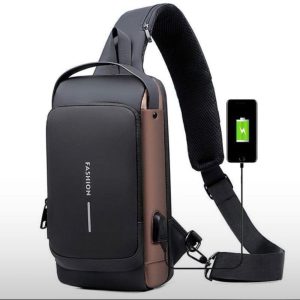 Fashion Men Sling Bag Pack with Lock Waterproof Anti-Theft Chest Bag with USB Charging Port Shoulder Bag Body Backpack with TSA Lock (Random Color)