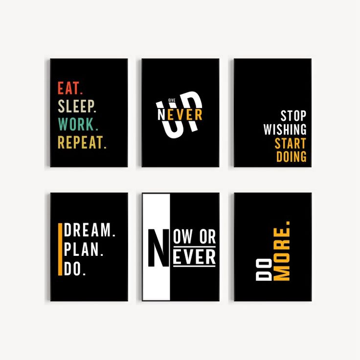 6 Pcs Motivational Wall Decor Cardboard Photo Tiles Modern Black Quote Posters with Double Tape