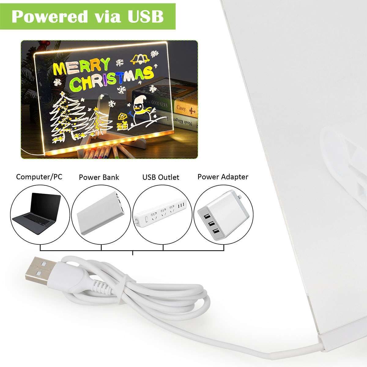 Transparent Acrylic LED Dry Erase Message Board 20x20cm White Stand With Glowing Display - Image 3
