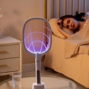Rechargeable Mosquito Racket With Stand  Electric Insect Killer Bat For Indoor And Outdoor Use (Random Color)