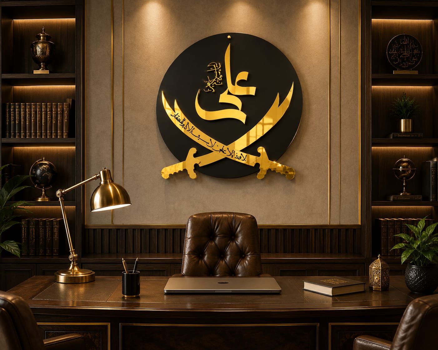Premium Gold Acrylic & Black Wood Zulfiqar Wall Art Islamic Ali Calligraphy - Image 2