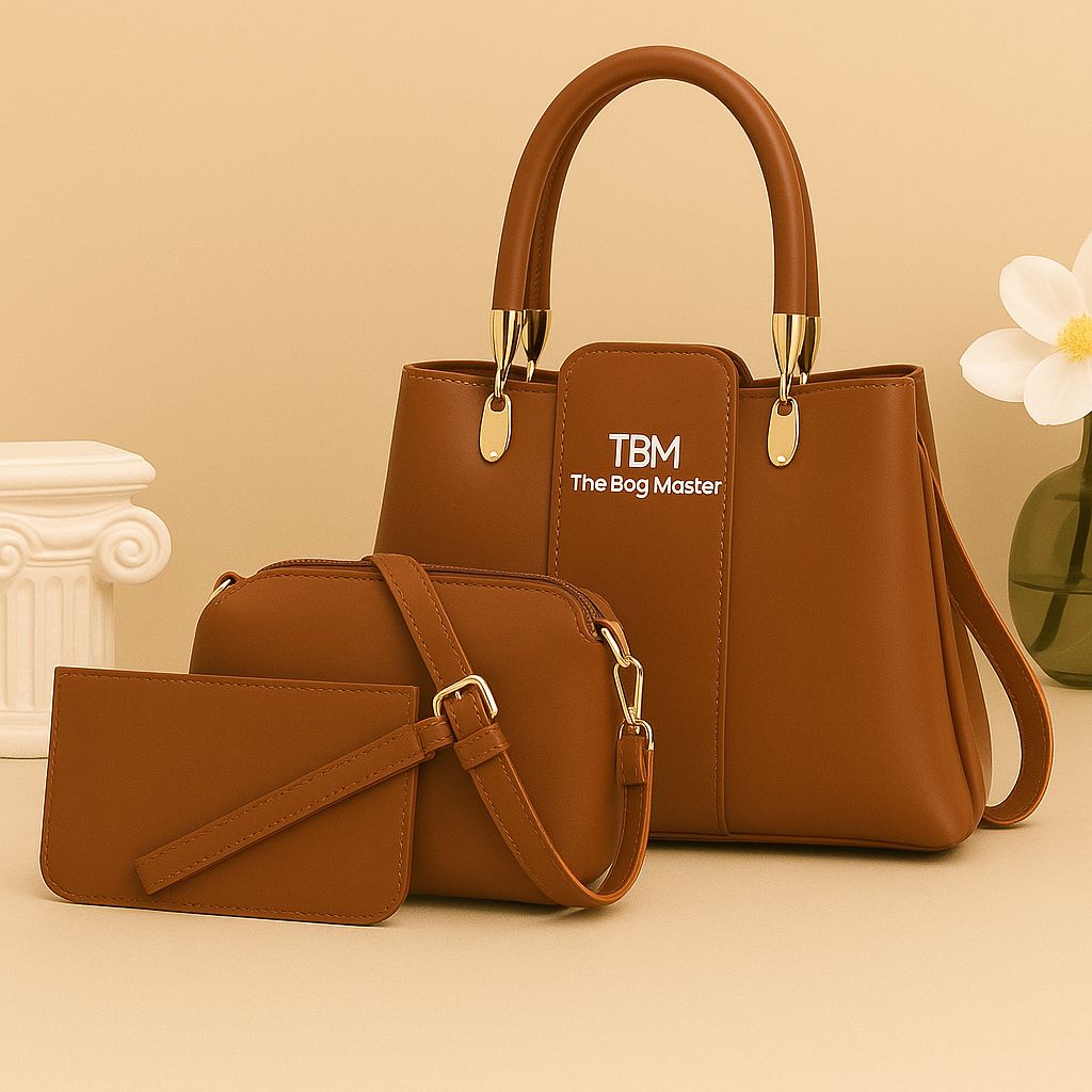 3 Pieces Ladies Handbag Elegant Design Premium Quality Smooth Finish Easy Carry - Image 2