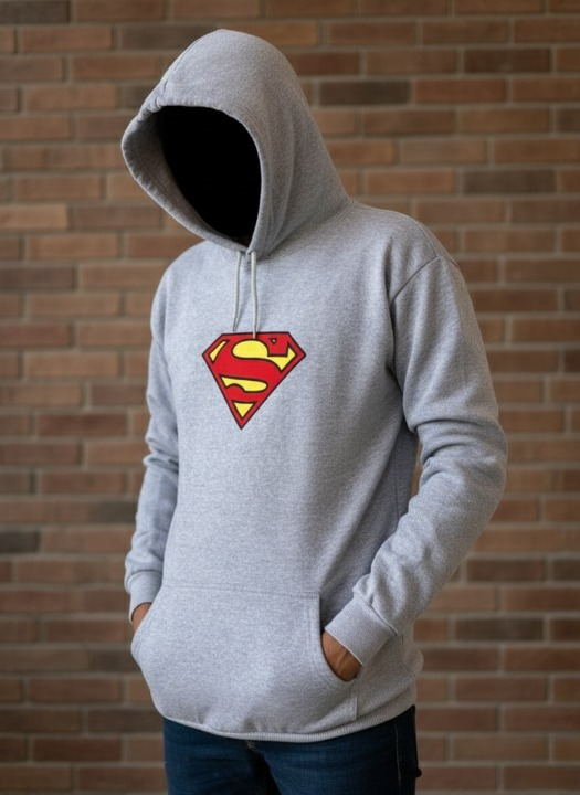 New Summer Collection Full Grey Hoodie SUPER MAN Printed For girl And Boys - Image 2