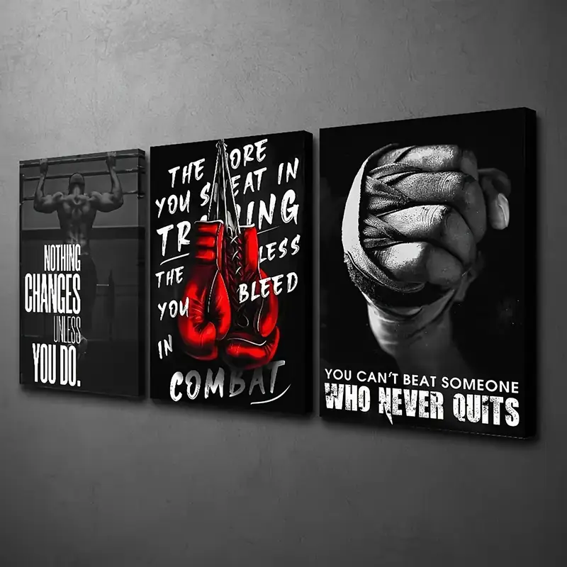3-Piece Sports Wall Décor Boxing Motivational Quote Prints, Athletic Black & White Art (8x11 Inches Each) - Image 3