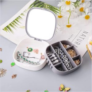 Portable Mini Jewelry Storage Box with Built-In Mirror Compact Travel Organizer for Rings, Earrings, and Necklaces (Model LD-988)