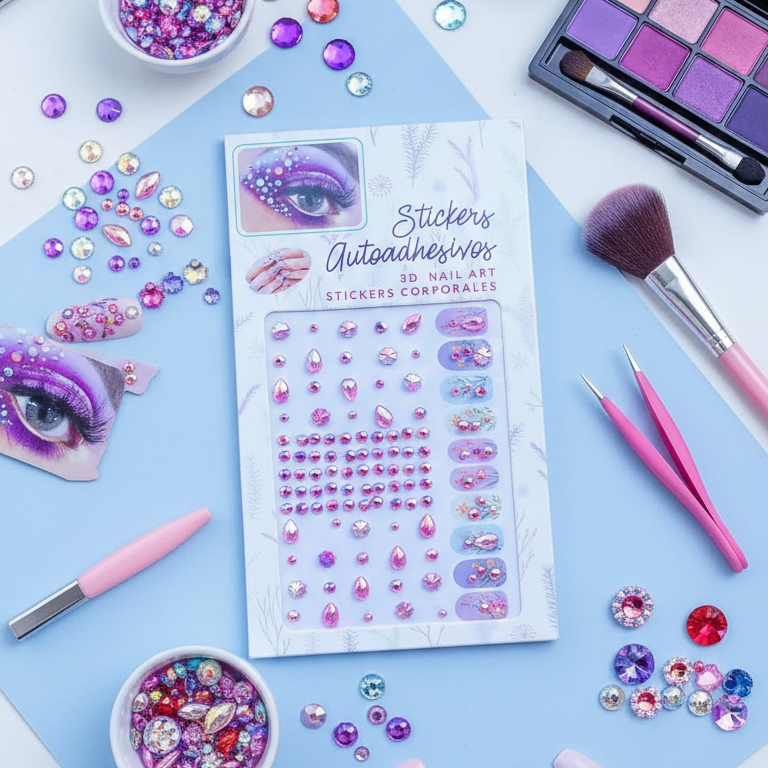 Temporary Tattoo for Women Rhinestone Gems Face & Body Sticker | Self-Adhesive Crystal Makeup Decoration for Parties & Festivals (Random Design) - Image 3
