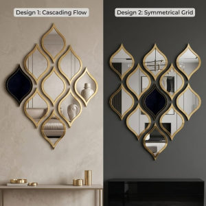 Acrylic Mirror Interlocking Lattice Wall Decoration Moroccan style 3D Leaf & Arch Wall Art Sticker Decals (Each Piece 3x5 inches)