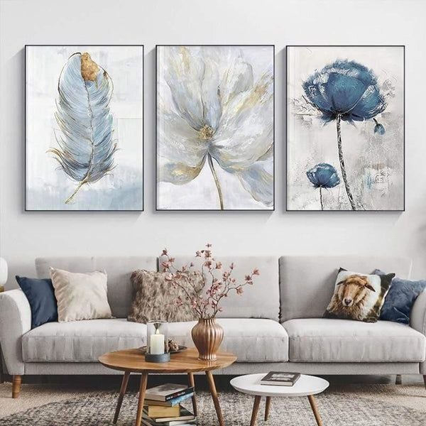 Set of 3 Fresh Posters Flowers & Feather Wall Art Prints (8x11 Inches) with Double Tape - Image 3