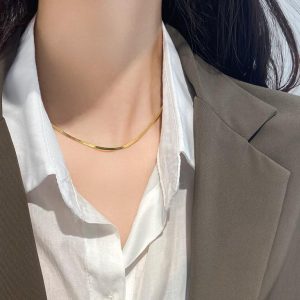AWT-179 Thin Snake Chain Elegant Stainless Steel Necklace, Stylish Jewellery Accessory for Women