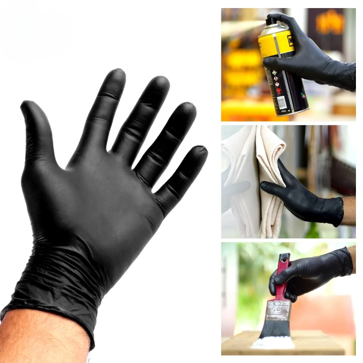 Safety Fine Black Nitrile Gloves  Powder-Free, Disposable  Box of 100 - Image 4