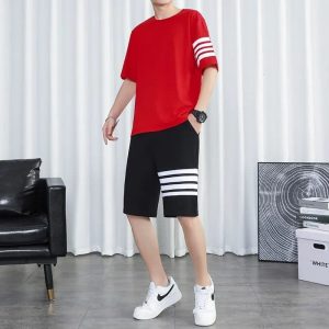 Black Trendy Printed Tracksuit for Men and Boys Soft and Comfortable Fabric Summer T-Shirt and Shorts Printed Tracksuit Casual Sportswear Set