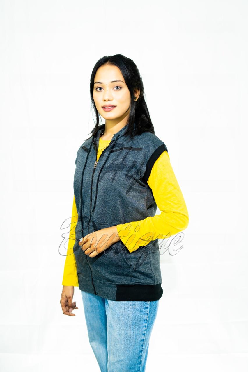 Winter Collection Dark Grey Sleeveless Jacket for Women | Stylish & Warm Body Warmer | Trendy Winter Layering Outerwear - Image 2