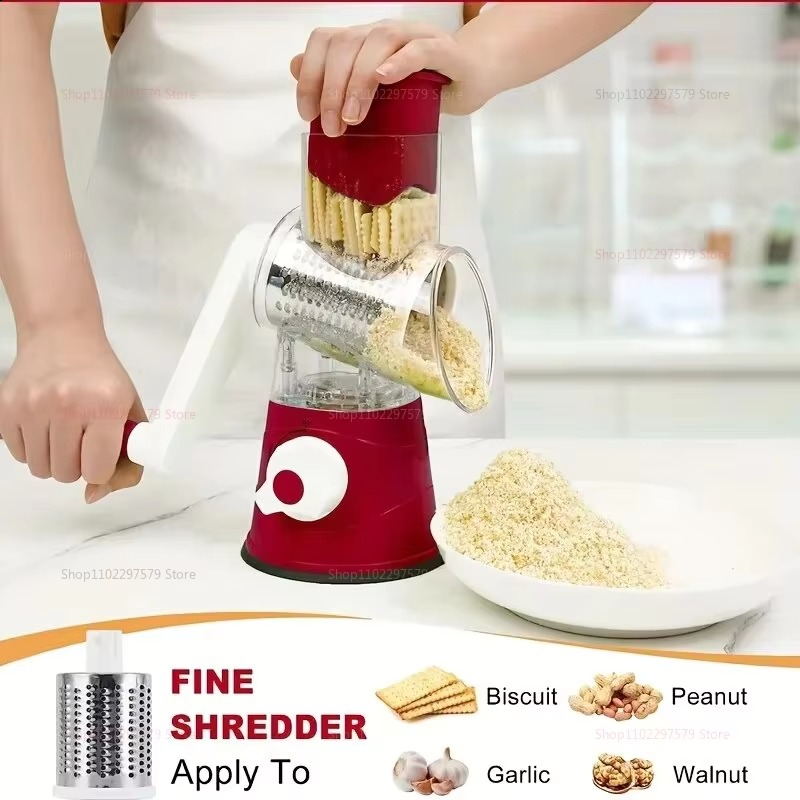 New Vegetable Cutter & Slicer Manual Kitchen Cheese Chopper Machine With 3 Sharp Drums Multifunctional Garlic Potato Shredder For Easy Food Preparation (Random Color)