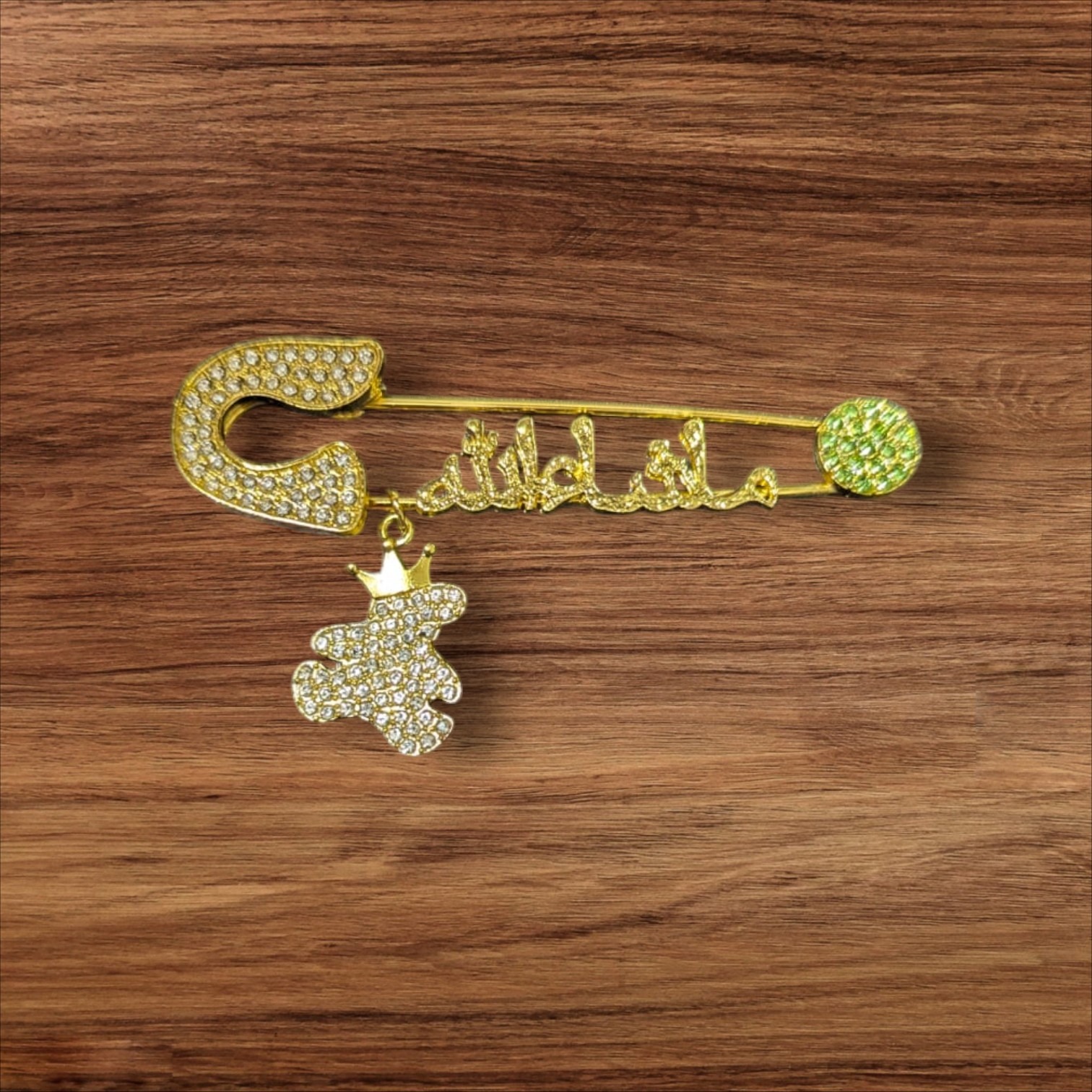 Mashallah Safety Pin with Rhinestone Bear Charm Islamic Baby Gift & Protection Accessory - Image 4