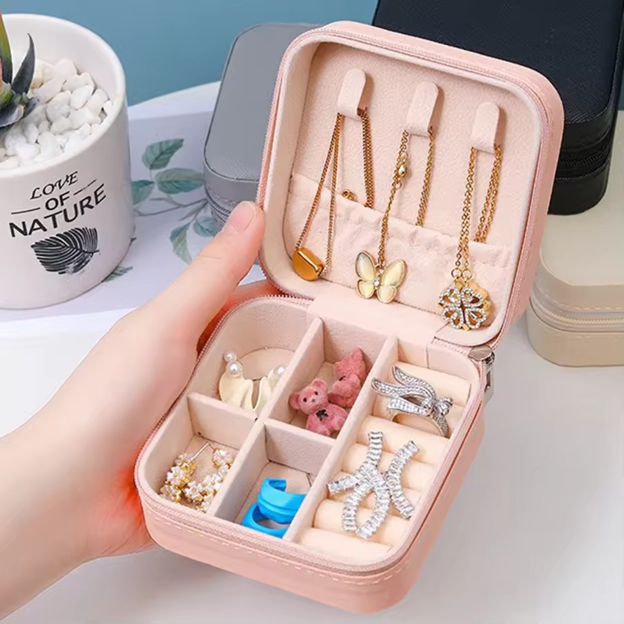 Portable Jewelry Storage Box | Leather Organizer | Travel Case - Image 2