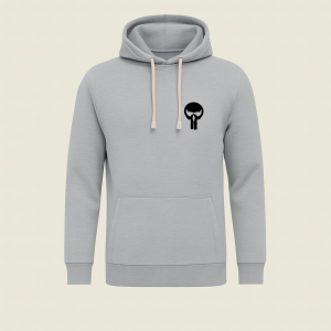 Printed Grey Hoodie for Teens & Adults  Black Skull Graphic, Premium Fabric