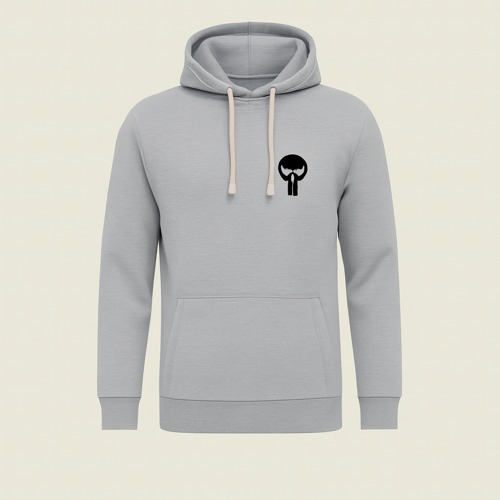 Printed Grey Hoodie for Teens & Adults Black Skull Graphic, Premium Fabric