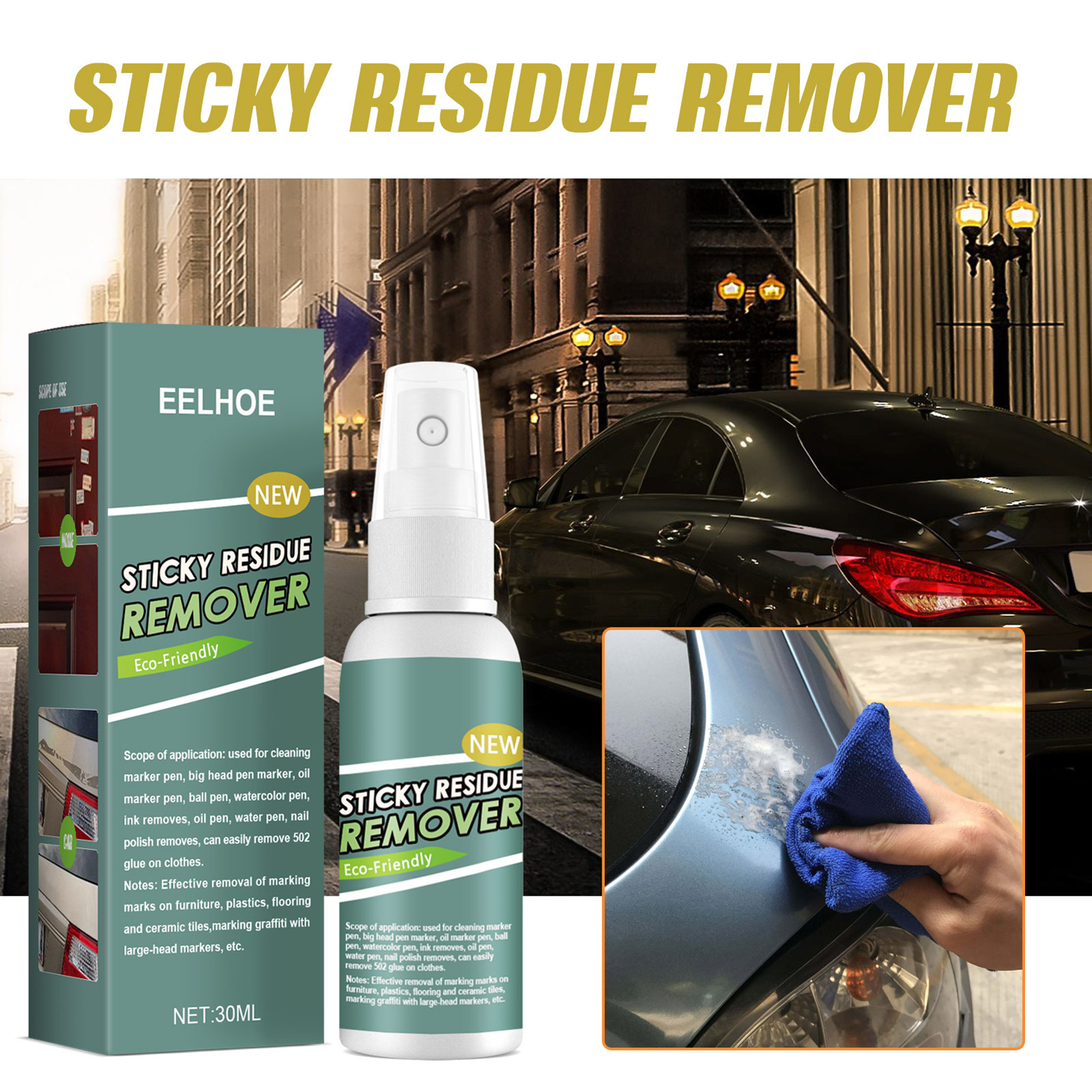 Sticky Stuff Remover Gel Spray, Portable Surface Safe Adhesive Remover, Ideal for Sticky Stains such as Bubblegum, Adhesive, Tape, Label Residue (30ML) - Image 2