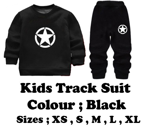 Kids Star Printed Black & Black Tracksuit Set - Image 4