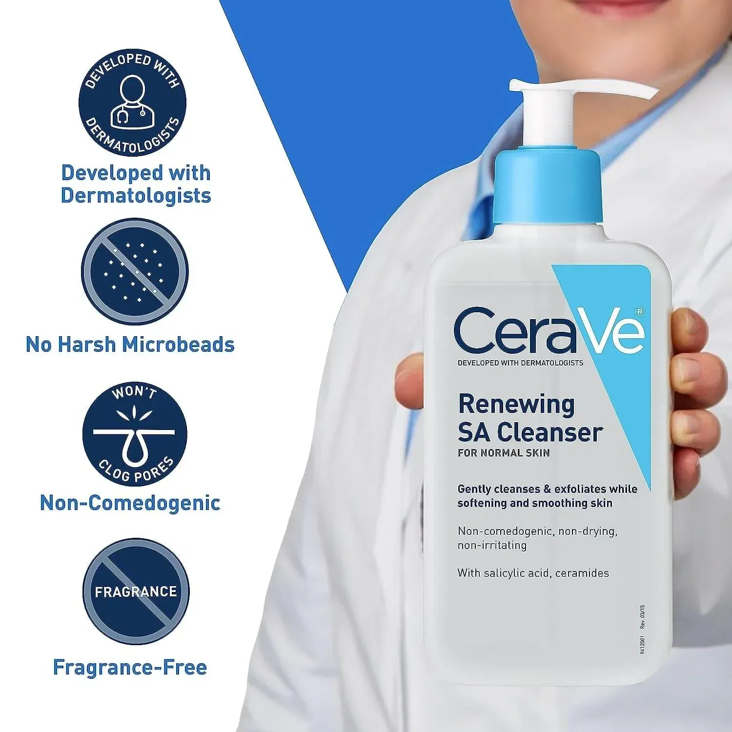 CeraVe Renewing SA Cleanser with Salicylic Acid Exfoliating Face & Body Wash for Rough, Bumpy Skin (237ml) - Image 3