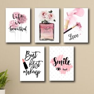 Set of 5 Makeup-Themed Wall Art Frames 8x11 MDF with Sticky Backing