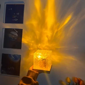 Dynamic Rotating Water Ripple Night Light 12 Colors Flame Crystal Lamp for Living Room Study Bedroom (Attached USB cable)