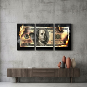 Dollar Wooden Sticky Wall Art 3 Piece Modern Decorative Frame Set, 8x11 inch Each, Wooden Sticky Frame with Easy Wall Mount Sticky Tape